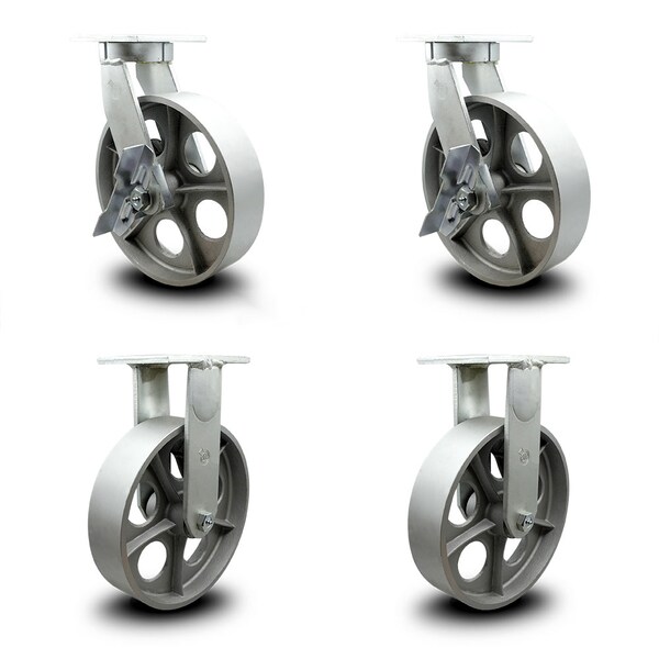 12 Inch Heavy Duty Semi Steel Cast Iron Wheel Caster Brakes 2 Rigid SCC, 2PK